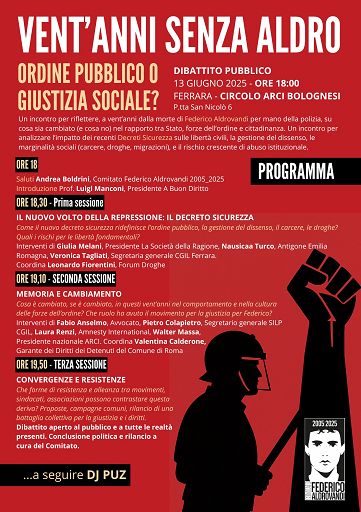 Ferrara/Federico Aldrovandi, dibattito a Ferrara per i 20 anni dalla morte