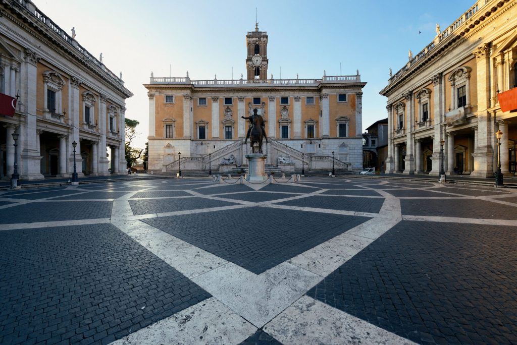 Piazza,Del,Campidoglio,With,Statue,Of,Marcus,Aurelius,In,Rome,